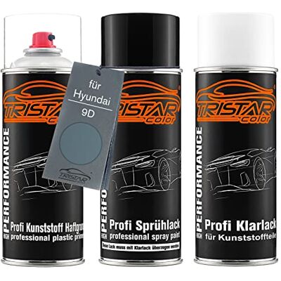 TRISTARcolor Kit pintura plástico para Hyundai 9D Moonlight Blue Metallic Seattle Blue Metallic, pintura automotiva, conjunto de sprays para para-choques, primário para plástico camada de base verniz TRISTARcolor Kit pintura plástico para Hyundai 9D Moonlight Blue Metallic Seattle Blue Metallic, pintura automotiva, conjunto de sprays para para-choques, primário para plástico camada de base verniz