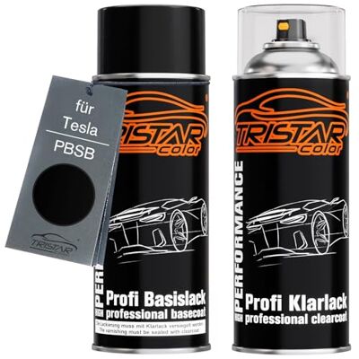TRISTARcolor Tinta automotiva em spray para Tesla PBSB Eclipse Black +1K Sierra Black, kit camada de base verniz, aerossóis 400 ml TRISTARcolor Tinta automotiva em spray para Tesla PBSB Eclipse Black +1K Sierra Black, kit camada de base verniz, aerossóis 400 ml