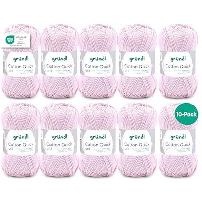 Gründl Cotton Quick Uni, 10 novelos (fio colorido 100% algodão, certificado OEKO-TEX, 50 g / 125 m, tamanho da agulha: 3-4, 10 × 50 g), rosa Gründl Cotton Quick Uni, 10 novelos (fio colorido 100% algodão, certificado OEKO-TEX, 50 g / 125 m, tamanho da agulha: 3-4, 10 × 50 g), rosa