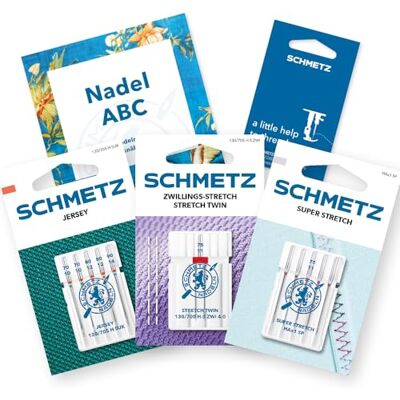 SCHMETZ Variedade 11 agulhas para máquinas de costura Jersey / Super Stretch / Stretch gémeos inclui 1 agulha ABC SCHMETZ Variedade 11 agulhas para máquinas de costura Jersey / Super Stretch / Stretch gémeos inclui 1 agulha ABC