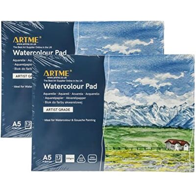 ARTME A5 bloco de aguarela 2 peças horizontal 300 gsm 12 folhas prensado em Sem ácido duplo texturizado grosso papel para Aquarelle guache húmidas técnicas esboços e cor mistura ARTME A5 bloco de aguarela 2 peças horizontal 300 gsm 12 folhas prensado em Sem ácido duplo texturizado grosso papel para Aquarelle guache húmidas técnicas esboços e cor mistura