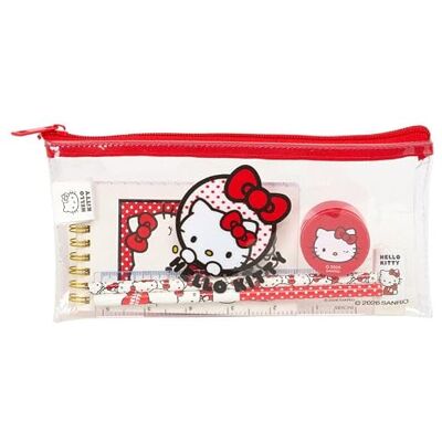 Safta Estojo escolar retangular Hello Kitty atividades, organizador escolar transparente de PVC com fecho de correr, 22,5 x 10,5 cm, inclui régua de 15 cm, 2 lápis, acapuntas, suporte Safta Estojo escolar retangular Hello Kitty atividades, organizador escolar transparente de PVC com fecho de correr, 22,5 x 10,5 cm, inclui régua de 15 cm, 2 lápis, acapuntas, suporte