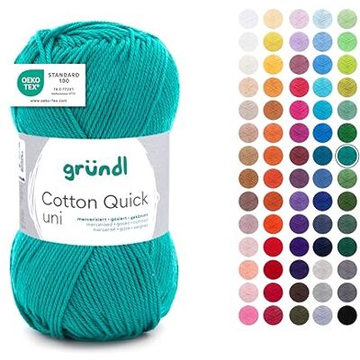 Gründl Cotton Quick Uni Fio 1 bolas 50 g, verde esmeralda Fio de cores 100% algodão, 125 m, agulha 3-4, suave e agradável para a pele, brilhante Gründl Cotton Quick Uni Fio 1 bolas 50 g, verde esmeralda Fio de cores 100% algodão, 125 m, agulha 3-4, suave e agradável para a pele, brilhante