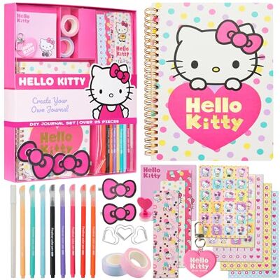 Hello Kitty Sanrio Kit DIY criativo para meninas, caderno A5, autocolantes, marcadores e acessórios, artesanato diário, presente menina para a escola e aniversário (rosa ) Hello Kitty Sanrio Kit DIY criativo para meninas, caderno A5, autocolantes, marcadores e acessórios, artesanato diário, presente menina para a escola e aniversário (rosa )