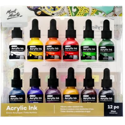 MONT MARTE Tinta acrílica de alta qualidade, 12 unidades de 20 ml, tintas acrílicas para artistas, cores essenciais, ideal para pincel de ar, arte derramada, álbuns de recortes, desenho de tinta MONT MARTE Tinta acrílica de alta qualidade, 12 unidades de 20 ml, tintas acrílicas para artistas, cores essenciais, ideal para pincel de ar, arte derramada, álbuns de recortes, desenho de tinta