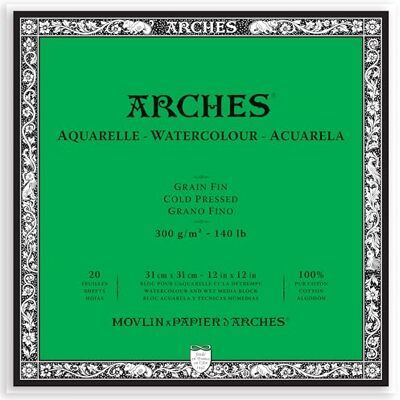 ARCHES Aquarelle 100% fino 300 g bloco colado 4 L 31 x 31 20 folhas branco natural ARCHES Aquarelle 100% fino 300 g bloco colado 4 L 31 x 31 20 folhas branco natural
