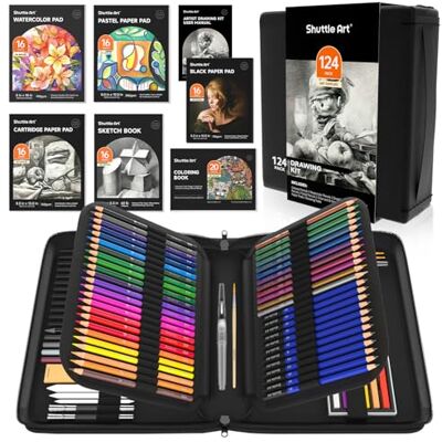 Shuttle 124PCS Kit de Desenho Artístico, Conjunto de Desenho Profissional Inclui Lápis de Cores, Lápis Aquareláveis, Esboços, Grafite, Carvão, Ferramentas de Desenho para Adultos, Crianças Lapices Acuarelables, Bocetos, Grafito, Carboncillo, Herramienta Shuttle 124PCS Kit de Desenho Artístico, Conjunto de Desenho Profissional Inclui Lápis de Cores, Lápis Aquareláveis, Esboços, Grafite, Carvão, Ferramentas de Desenho para Adultos, Crianças Lapices Acuarelables, Bocetos, Grafito, Carboncillo, Herramienta
