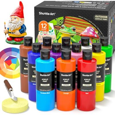 Shuttle Tinta acrílica para exterior (250 ml), conjunto de 12 cores de Tinta acrílica altamente pigmentada, não tóxica, em garrafas, tinta acrílica para artistas, iniciantes em pedra Shuttle Tinta acrílica para exterior (250 ml), conjunto de 12 cores de Tinta acrílica altamente pigmentada, não tóxica, em garrafas, tinta acrílica para artistas, iniciantes em pedra