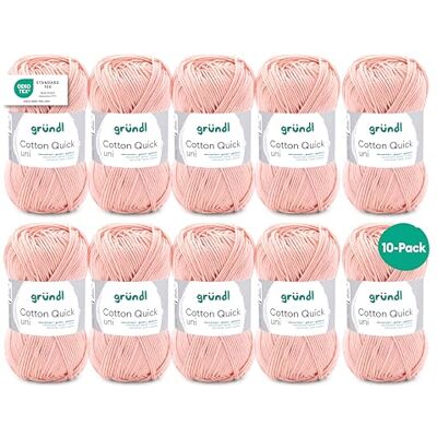 Gründl Cotton Quick Uni, 10 bolas (fio colorido 100 % algodão, certificado OEKO-TEX, 50 g / 125 m, tamanho da agulha: 3-4, 10 × 50 g), damasco Gründl Cotton Quick Uni, 10 bolas (fio colorido 100 % algodão, certificado OEKO-TEX, 50 g / 125 m, tamanho da agulha: 3-4, 10 × 50 g), damasco