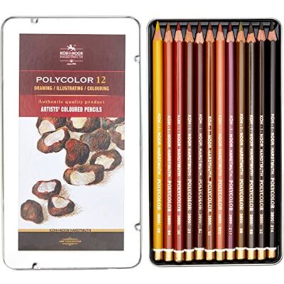 Koh-I-Noor Polycolor Caixa metálica com 12 lápis de cor (gama alta), tons castanhos Koh-I-Noor Polycolor Caixa metálica com 12 lápis de cor (gama alta), tons castanhos
