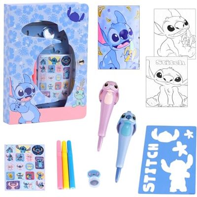 Disney Stitch Conjunto de Papelaria, Inclui 3 Rotuladores, 2 Canetas Squishy, Autocolantes, Selo, Caderno e Molde de Desenho, Conjunto de Papelaria Presente para Meninas Disney Stitch Conjunto de Papelaria, Inclui 3 Rotuladores, 2 Canetas Squishy, Autocolantes, Selo, Caderno e Molde de Desenho, Conjunto de Papelaria Presente para Meninas