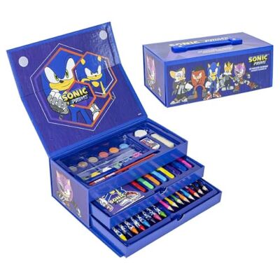 Cartoon Estojo de cor para crianças Sonic Knuckles Tails Set 52 peças coloridas e papelaria caixa com gavetas kit desenho e pintura Cartoon Estojo de cor para crianças Sonic Knuckles Tails Set 52 peças coloridas e papelaria caixa com gavetas kit desenho e pintura
