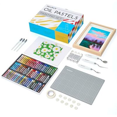 MEEDEN Conjunto de bolos a óleo suaves: kit de 102 peças de pastel a óleo com 72 cores e 6 cores pastel brancas, lápis de cera a óleo tudo em um com papel, faca de paleta, fita adesiva MEEDEN Conjunto de bolos a óleo suaves: kit de 102 peças de pastel a óleo com 72 cores e 6 cores pastel brancas, lápis de cera a óleo tudo em um com papel, faca de paleta, fita adesiva