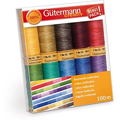 Gütermann creativ Set linha de costura com 10 bobinas de fio de algodão 100 m em cores diferentes de multicolor Gütermann creativ Set linha de costura com 10 bobinas de fio de algodão 100 m em cores diferentes de multicolor
