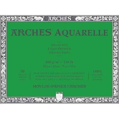 ARCHES Aquarelle 100% Fino 300g Bloco Encolado 4L 23x31 20 folhas Branco Natural ARCHES Aquarelle 100% Fino 300g Bloco Encolado 4L 23x31 20 folhas Branco Natural