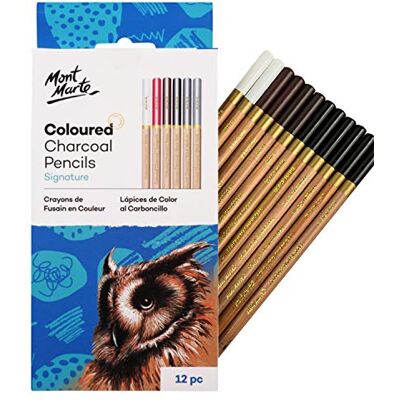MONT MARTE Lapeçarias de carbono colorido 12 peças carvão para arte lápis de desenho, penas de artista ideal para desenhos impressionantes perfeito para iniciantes, profissionais MONT MARTE Lapeçarias de carbono colorido 12 peças carvão para arte lápis de desenho, penas de artista ideal para desenhos impressionantes perfeito para iniciantes, profissionais