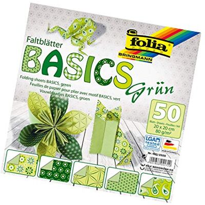 Folia papiroflexia/origami papel de 80 g/m², 50 unidades, vários desenhos, cor básica 20 x 20 cm grün Folia papiroflexia/origami papel de 80 g/m², 50 unidades, vários desenhos, cor básica 20 x 20 cm grün