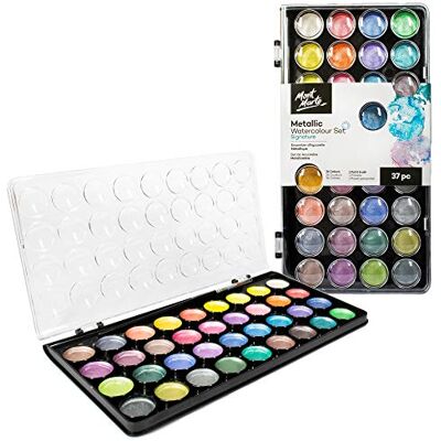 MONT MARTE Aguarelas metalizadas, 36 aguarelas, pincel incluído, conjunto compacto, ideal para pintura com aguarela MONT MARTE Aguarelas metalizadas, 36 aguarelas, pincel incluído, conjunto compacto, ideal para pintura com aguarela