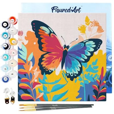 Mini pintura por números 20 x 20 cm com moldura para adultos borboleta tropical artesanato com tinta acrílica kit quadro DIY completo Mini pintura por números 20 x 20 cm com moldura para adultos borboleta tropical artesanato com tinta acrílica kit quadro DIY completo