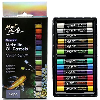 MONT MARTE Pastéis de Óleo Metalizados – 12 Peças – Pastéis Fluorescentes – Cores Intensas, Alta Pigmentação – Ideal para Pintar e Desenhar MONT MARTE Pastéis de Óleo Metalizados – 12 Peças – Pastéis Fluorescentes – Cores Intensas, Alta Pigmentação – Ideal para Pintar e Desenhar