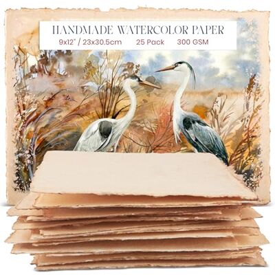 WANDERINGS Papel de aguarela vintage grosso, 23 x 31 cm, Feito à mão com borda crua, 300 GSM, papel de mídia misto texturizado prensado a frio envelhecido, feito com algodão reciclado, 25 folhas soltas WANDERINGS Papel de aguarela vintage grosso, 23 x 31 cm, Feito à mão com borda crua, 300 GSM, papel de mídia misto texturizado prensado a frio envelhecido, feito com algodão reciclado, 25 folhas soltas