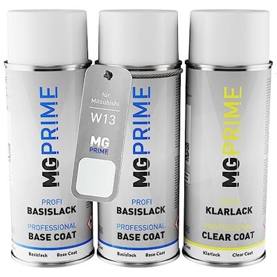 PRiME Tinta automotiva em spray para Mitsubishi W13 Diamond White P. 1K Pearl White / Diamond White Pearl, kit camada de fundo base verniz, aerossóis 400 ml PRiME Tinta automotiva em spray para Mitsubishi W13 Diamond White P. 1K Pearl White / Diamond White Pearl, kit camada de fundo base verniz, aerossóis 400 ml