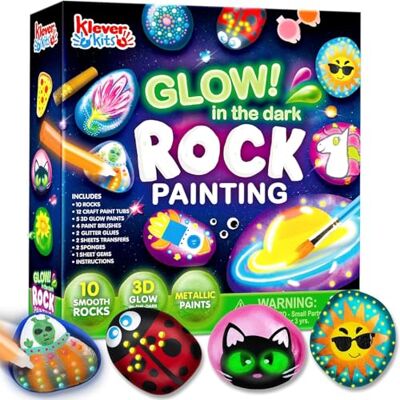 JOYIN Kit de pedras para pintar que brilham no escuro, artesanato criativo para crianças, brinquedos manuais para meninas e meninos dos 6 aos 12 anos, presente de aniversário, atividade familiar JOYIN Kit de pedras para pintar que brilham no escuro, artesanato criativo para crianças, brinquedos manuais para meninas e meninos dos 6 aos 12 anos, presente de aniversário, atividade familiar