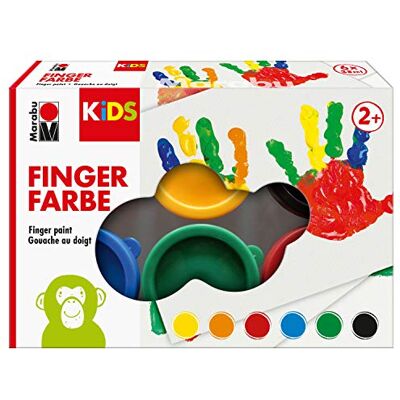 Marabu 030300000085 Conjunto de pintura para dedos para crianças com 6 cores brilhantes de 35 ml, sem parabenos, vegan, sem lactose, sem glúten, adequado para pintar em creches, escola, terapia e Marabu 030300000085 Conjunto de pintura para dedos para crianças com 6 cores brilhantes de 35 ml, sem parabenos, vegan, sem lactose, sem glúten, adequado para pintar em creches, escola, terapia e