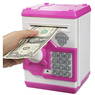 HUSAN Mealheiro eletrónico para crianças com código eletrónico de porquinhos, mini caixa ATM eletrónica para moedas, caixa de moedas, brinquedo divertido, presente (Rosa) HUSAN Mealheiro eletrónico para crianças com código eletrónico de porquinhos, mini caixa ATM eletrónica para moedas, caixa de moedas, brinquedo divertido, presente (Rosa)