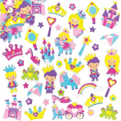Baker Ross Autocolantes de espuma com desenhos de princesa (pacote de 120) para decorar cartões, cadernos, artesanato e colares infantis Baker Ross Autocolantes de espuma com desenhos de princesa (pacote de 120) para decorar cartões, cadernos, artesanato e colares infantis