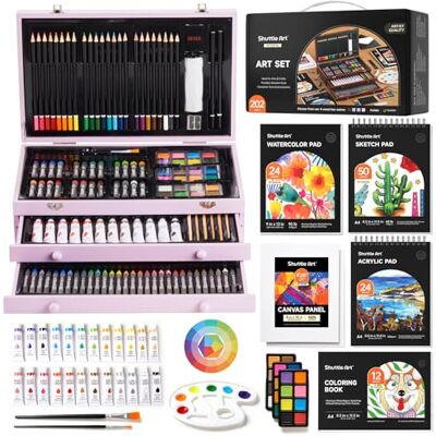 Shuttle 202 Peças Maleta de Pinturas, Estojo de Pinturas com 4 Blocos de Desenho, Tela, Pintura Acrílica, Lápis de Cor, Lápis de Cera, Pastéis, Kit de Pintura para Crianças e Adultos, Violeta Shuttle 202 Peças Maleta de Pinturas, Estojo de Pinturas com 4 Blocos de Desenho, Tela, Pintura Acrílica, Lápis de Cor, Lápis de Cera, Pastéis, Kit de Pintura para Crianças e Adultos, Violeta