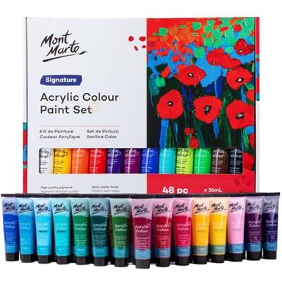 MONT MARTE Tinta acrílica premium 48 peças (tubos de 36 ml) ideal para pintura acrílica cores brilhantes e luminosas com grande opacidade perfeito para iniciantes e profissionais MONT MARTE Tinta acrílica premium 48 peças (tubos de 36 ml) ideal para pintura acrílica cores brilhantes e luminosas com grande opacidade perfeito para iniciantes e profissionais