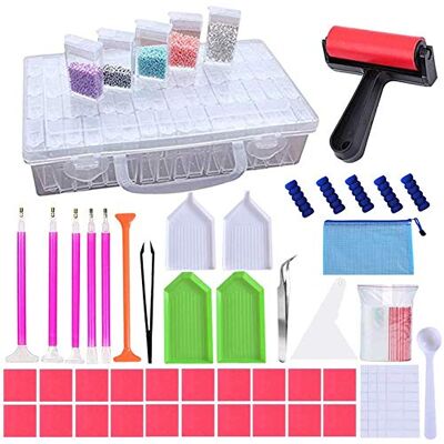 HEPAZ Kit de ferramentas para pintura de diamante DIY, 124 peças, composto por caixa de armazenamento com 64 compartimentos para organizar pedras, diamantes, joias, entre outros HEPAZ Kit de ferramentas para pintura de diamante DIY, 124 peças, composto por caixa de armazenamento com 64 compartimentos para organizar pedras, diamantes, joias, entre outros