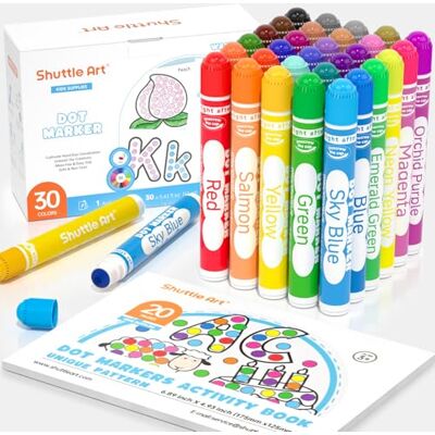 Shuttle 30 cores marcador de pontos lavável com 1 livro de pontos Marcadores laváveis não tóxicos para criação com 1 livro de atividades de pontos, Dot Markers para educação pré-escolar Shuttle 30 cores marcador de pontos lavável com 1 livro de pontos Marcadores laváveis não tóxicos para criação com 1 livro de atividades de pontos, Dot Markers para educação pré-escolar