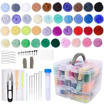VMUTGA 40 cores lã de feltro, 72 peças kit de início de feltro de agulha com kit de ferramentas de feltro de lã para iniciantes feltro de lã mão criativos artesanato bricolage VMUTGA 40 cores lã de feltro, 72 peças kit de início de feltro de agulha com kit de ferramentas de feltro de lã para iniciantes feltro de lã mão criativos artesanato bricolage
