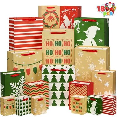 JOYIN Pacote de 18 sacos de Natal de primeira qualidade, sortidos, cremosos, estilo kraft, para o Natal, sacos de presente, festas, presentes de férias, envoltório decorativo JOYIN Pacote de 18 sacos de Natal de primeira qualidade, sortidos, cremosos, estilo kraft, para o Natal, sacos de presente, festas, presentes de férias, envoltório decorativo