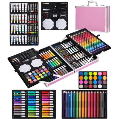 SOBEAU Maletin Pinturas, 144 Estuche Pinturas, Pintura Acrílica,Lápices de Colores Bolos, kit pintura para adultos rosa SOBEAU Maletin Pinturas, 144 Estuche Pinturas, Pintura Acrílica,Lápices de Colores Bolos, kit pintura para adultos rosa