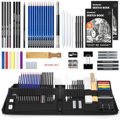 Shuttle 52 peças Kit de desenho artístico, conjunto desenho profissional com lápis, carvetes de grafite, bloco, ferramentas de desenho para adultos crianças artista Shuttle 52 peças Kit de desenho artístico, conjunto desenho profissional com lápis, carvetes de grafite, bloco, ferramentas de desenho para adultos crianças artista