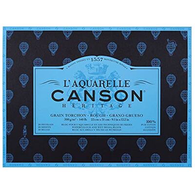 Canson Heritage, papel de aguarela, áspero, 300 g, bloco colado em 4 lados, 23 x 31 cm, branco, 20 folhas Canson Heritage, papel de aguarela, áspero, 300 g, bloco colado em 4 lados, 23 x 31 cm, branco, 20 folhas