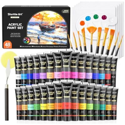 Shuttle Kit de Pintura Acrílica de 48 Peças, 30 Tubos (36ml) de Tinta Acrílica com 10 Pincéis, 5 Telas, 1 Espátula, 1 Paleta, Acrílicos para Pintura para Artista Principiante, Tintas Acrílicas y 1 Espátula 1 Paleta, Acrilicos para Pintar para Artista Pr Shuttle Kit de Pintura Acrílica de 48 Peças, 30 Tubos (36ml) de Tinta Acrílica com 10 Pincéis, 5 Telas, 1 Espátula, 1 Paleta, Acrílicos para Pintura para Artista Principiante, Tintas Acrílicas y 1 Espátula 1 Paleta, Acrilicos para Pintar para Artista Pr