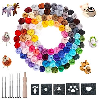 Allazone Conjunto de lã de feltro de 115 unidades com agulha, 100 cores de lã macia conjunto de lã de feltro com ferramentas de agulhas de feltro de lã para bricolage artesanato e artesanato (100 cores) Allazone Conjunto de lã de feltro de 115 unidades com agulha, 100 cores de lã macia conjunto de lã de feltro com ferramentas de agulhas de feltro de lã para bricolage artesanato e artesanato (100 cores)