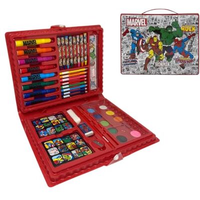 Cartoon Set de color para niños Marvel Avengers, kit de dibujo y pintura con 65 piezas de colores y papelería Cartoon Set de color para niños Marvel Avengers, kit de dibujo y pintura con 65 piezas de colores y papelería