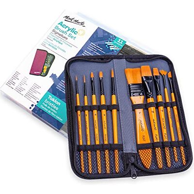 MONT MARTE Pincéis pintura acrílica, 10 pincéis Taklon em carteira, conjunto de pincéis ideal para pintura acrílica, para iniciantes, artistas MONT MARTE Pincéis pintura acrílica, 10 pincéis Taklon em carteira, conjunto de pincéis ideal para pintura acrílica, para iniciantes, artistas