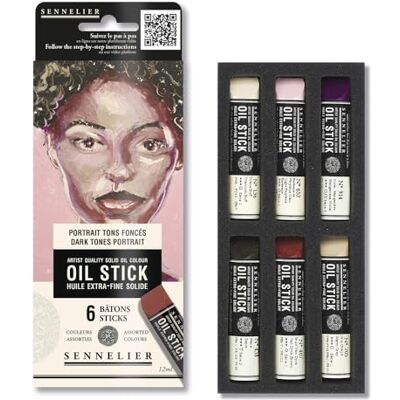 Sennelier Conjunto de 6 mini barras de óleo, cores escuras, Sennelier Conjunto de 6 mini barras de óleo, cores escuras,