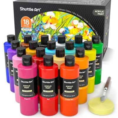 Shuttle Pintura Acrílica (250ml), Conjunto de 18 Cores de Acrílicos em Garrafa, Tinta Acrílica Não Tóxica, Acrílicos para Pintura para Artistas Principiantes, Tintas Acrílicas para Tela Cerâmica Acrylic Paint no Tóxico, Acrilicos para Pintar para Artist Shuttle Pintura Acrílica (250ml), Conjunto de 18 Cores de Acrílicos em Garrafa, Tinta Acrílica Não Tóxica, Acrílicos para Pintura para Artistas Principiantes, Tintas Acrílicas para Tela Cerâmica Acrylic Paint no Tóxico, Acrilicos para Pintar para Artist