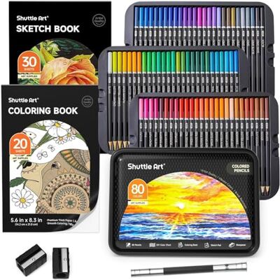 Shuttle 80 Lapices de Colores para Adultos, Set de Lapices de Colores Profesionales con Libro de Colorear, Bloc de Dibujo y Sacapuntas para Dibujar, Bosquejar y Colorear Shuttle 80 Lapices de Colores para Adultos, Set de Lapices de Colores Profesionales con Libro de Colorear, Bloc de Dibujo y Sacapuntas para Dibujar, Bosquejar y Colorear