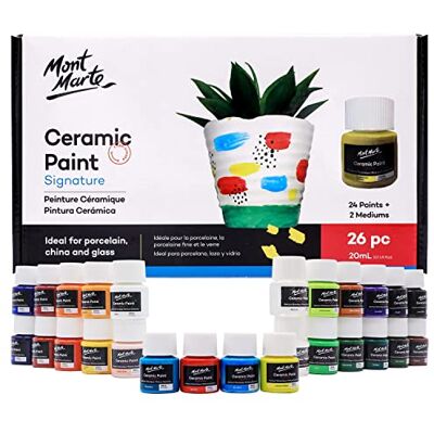 MONT MARTE Conjunto de tintas cerâmicas, 26 unidades de 20 ml, pinturas opacas de porcelana, ideal para pintar canecas, vasos, copos e tigelas MONT MARTE Conjunto de tintas cerâmicas, 26 unidades de 20 ml, pinturas opacas de porcelana, ideal para pintar canecas, vasos, copos e tigelas