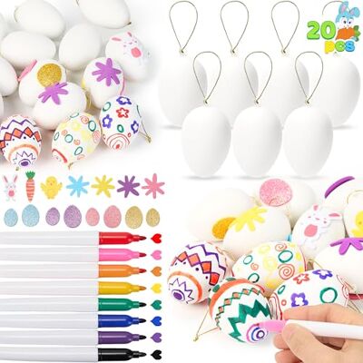 JOYIN 20 ovos de Páscoa para pendurar, kit de pintura para ovos de Páscoa, decoração clássica de Páscoa para ramos e arranjos de Páscoa, conjunto de trabalhos manuais em plástico para pintar JOYIN 20 ovos de Páscoa para pendurar, kit de pintura para ovos de Páscoa, decoração clássica de Páscoa para ramos e arranjos de Páscoa, conjunto de trabalhos manuais em plástico para pintar