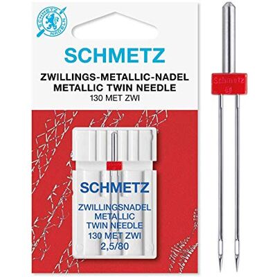 SCHMETZ 1 agulha para máquinas de costura gémeas metálicas 130/705 H-MET ZWI 2.5 espessura 2,5/80 Adequadas para todas as máquinas de costura domésticas habituais SCHMETZ 1 agulha para máquinas de costura gémeas metálicas 130/705 H-MET ZWI 2.5 espessura 2,5/80 Adequadas para todas as máquinas de costura domésticas habituais