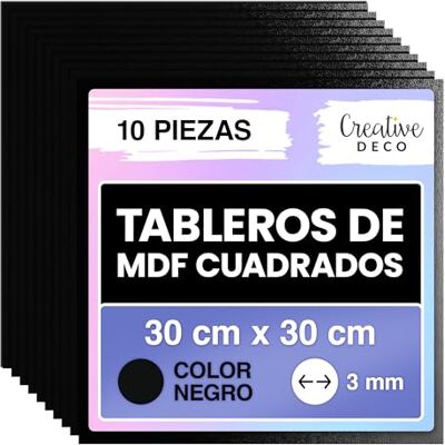 Creative 10 x 30 x 30 cm quadrado madeira placa MDF decorativa preta 300 x 300 x 3 mm cor num lado, para pendurar, ideal para decorar, envernizar, pintar e decoupage Creative 10 x 30 x 30 cm quadrado madeira placa MDF decorativa preta 300 x 300 x 3 mm cor num lado, para pendurar, ideal para decorar, envernizar, pintar e decoupage